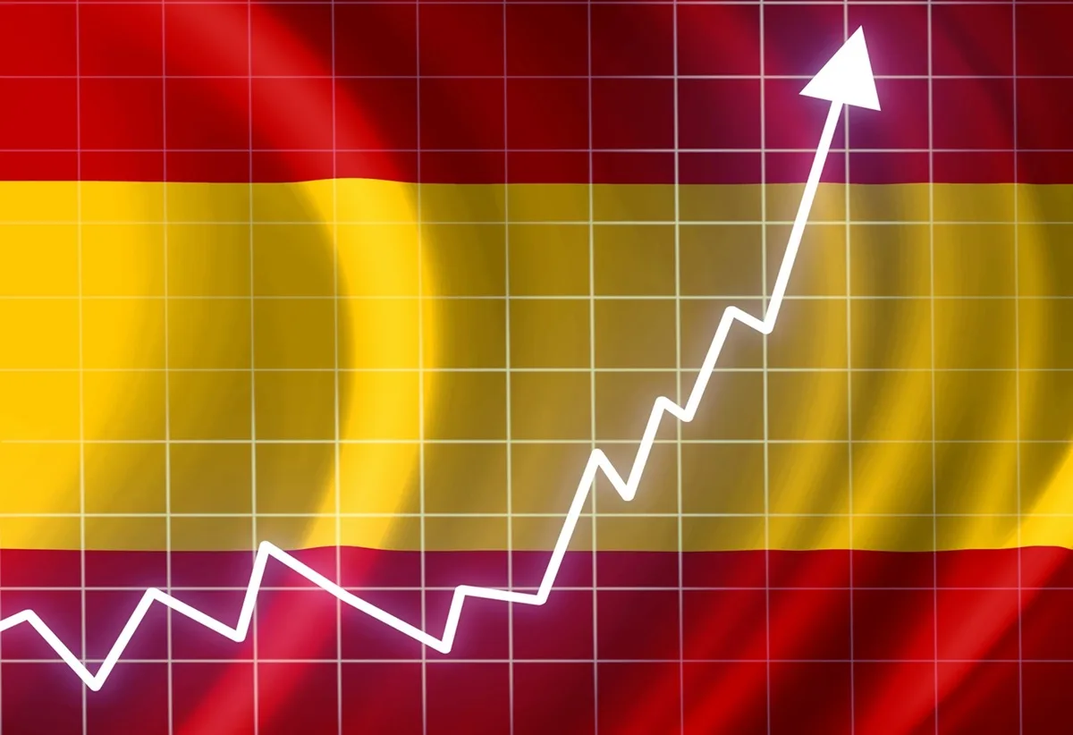 Spanish Flag with Upward Growth Arrow